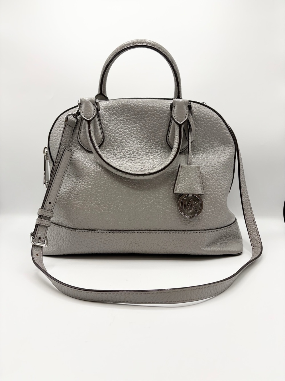 Michael Kors Smythe Large Gray Pebbled Leather Dome Satchel Crossbody